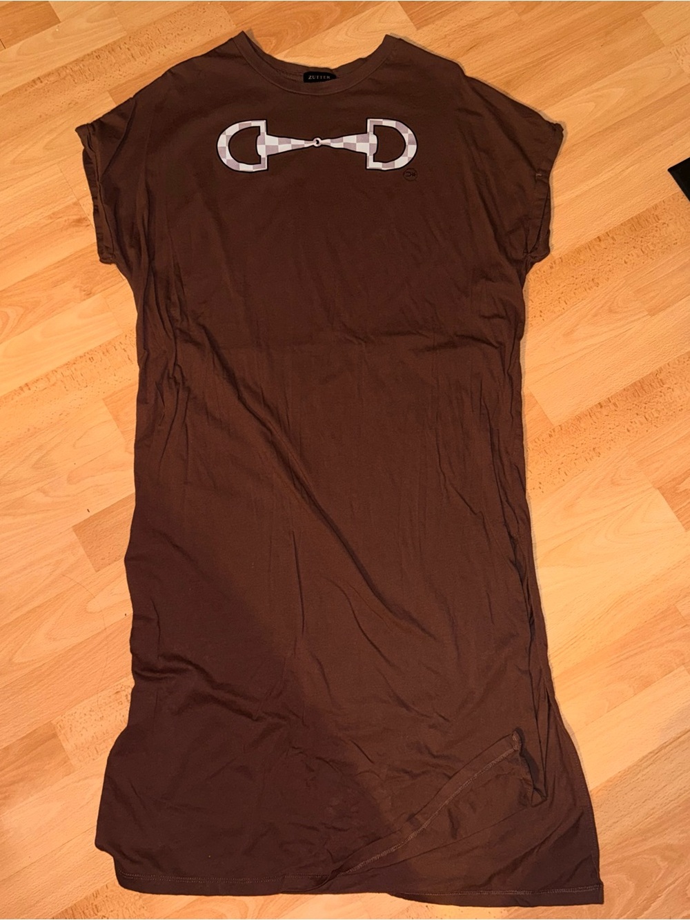 ZARA Brown T-Shirt Dress with Silver Bit Graphic
